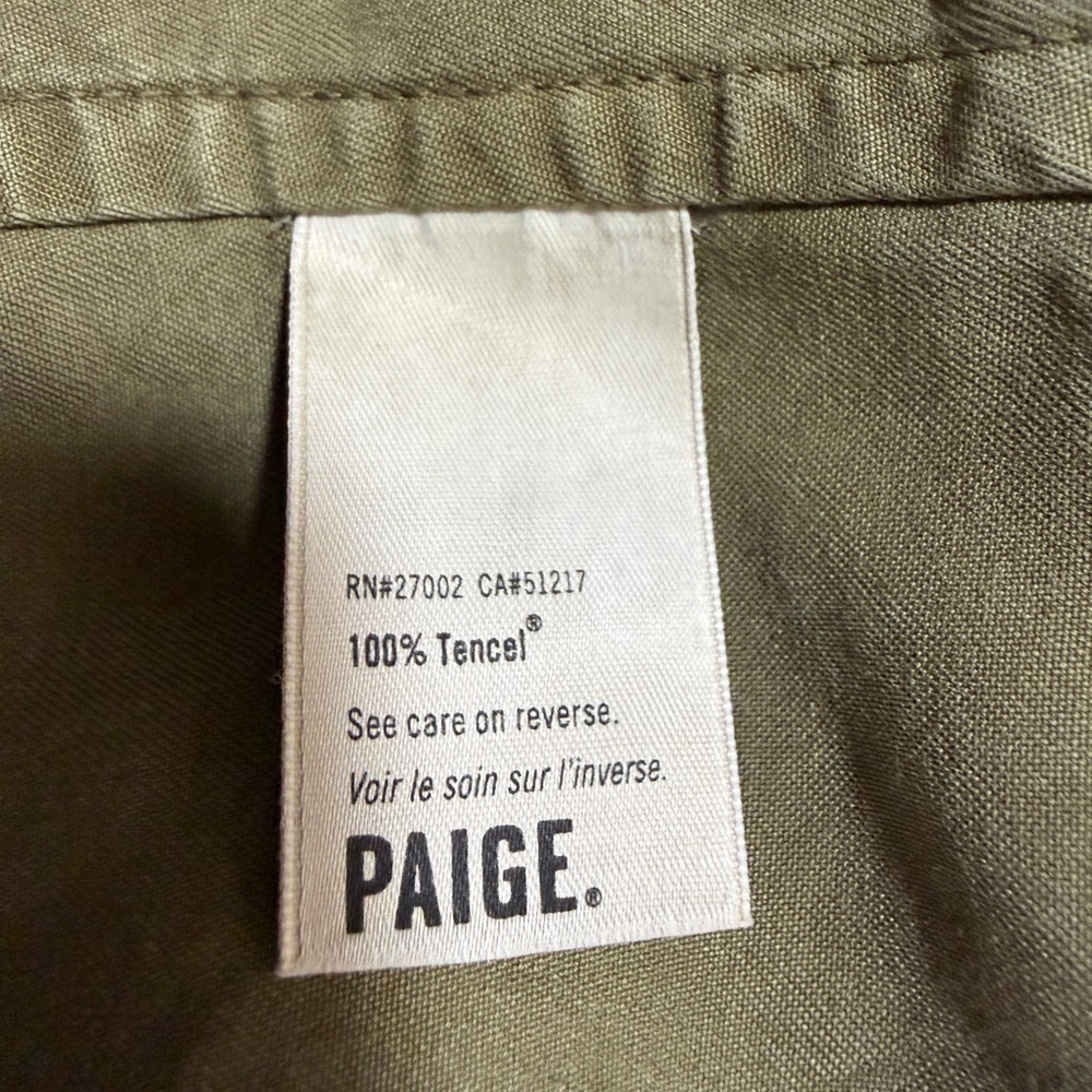 PAIGE Olive Green Studded Utility Button Down Shirt TENCEL Lyocell Size M - Picture 11 of 14